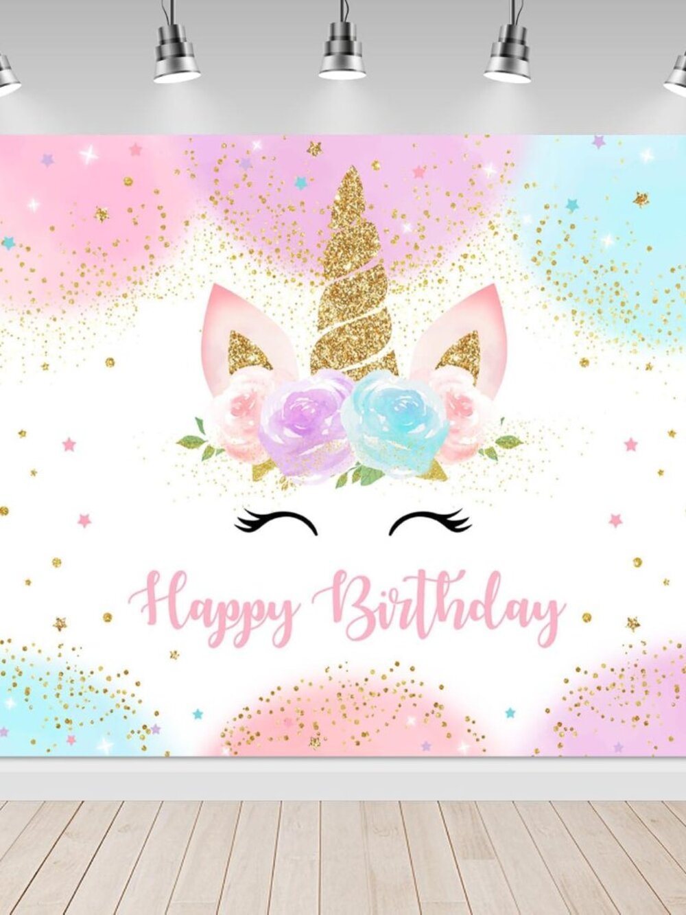 Unicorn Backdrop Birthday Decorations for Girls 5x3ft Pastel Rainbow Unicorn Hap